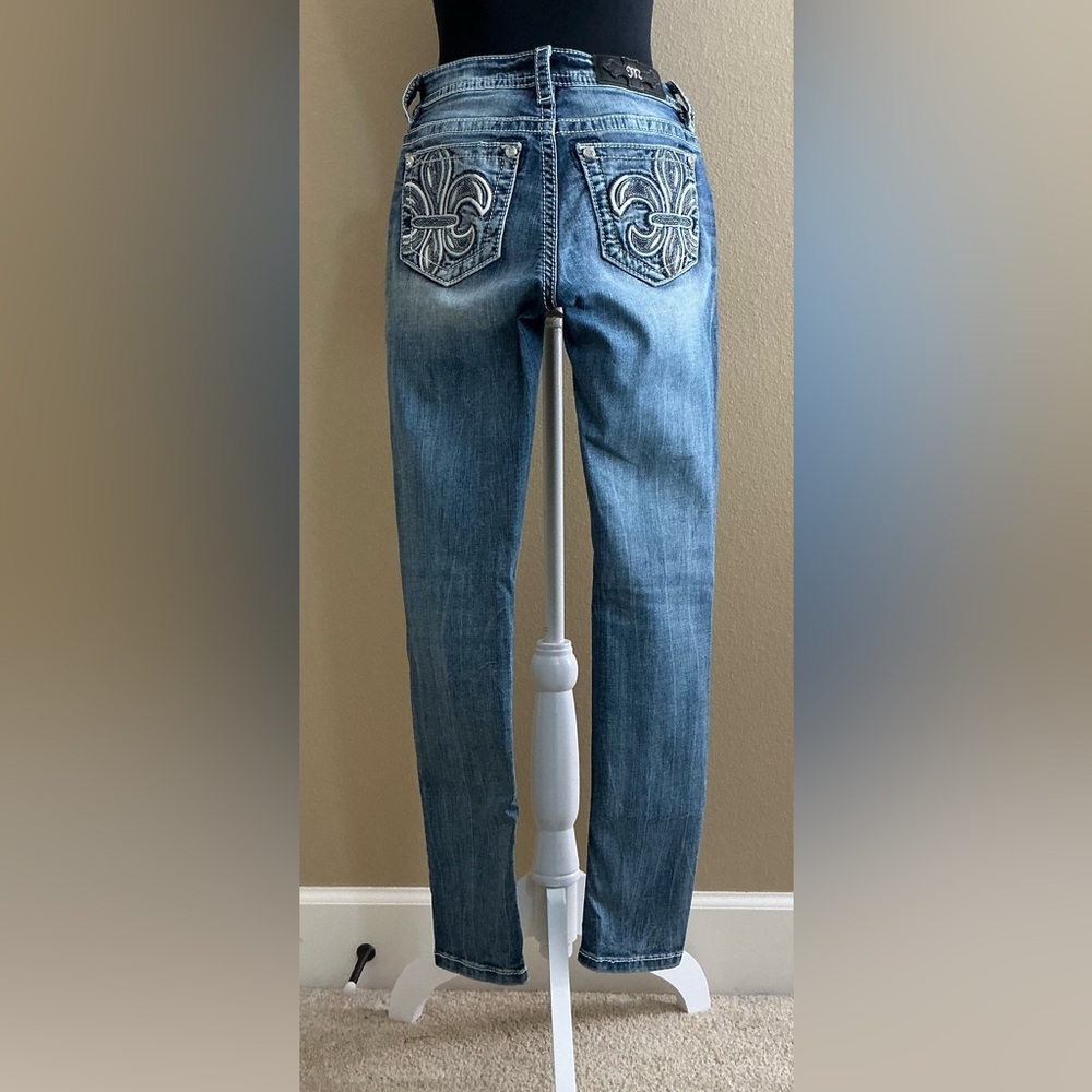 Miss Me Blue Skinny Jeans with Embroidered Pockets